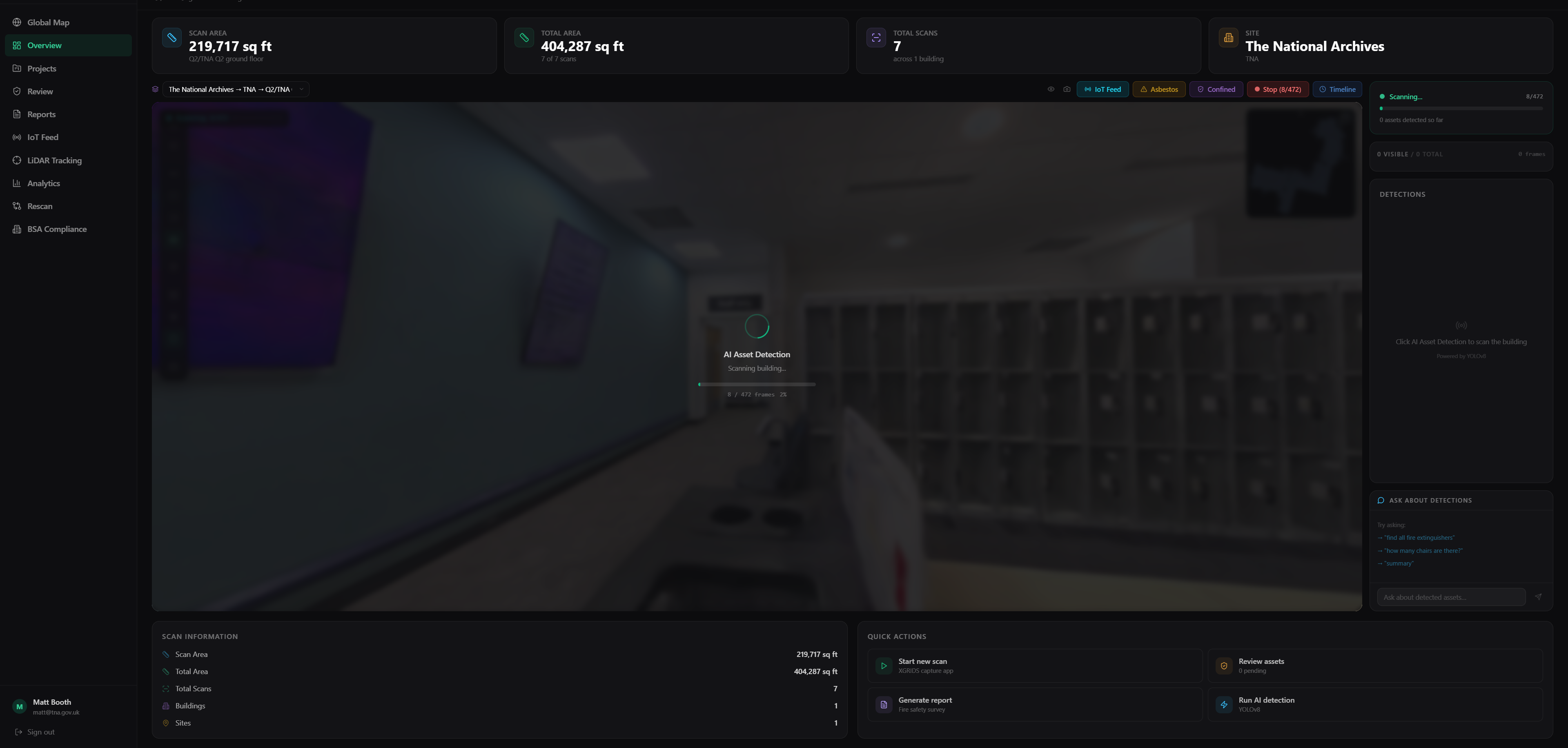 OnXR Vision AI live asset detection running across a 3D digital twin scan